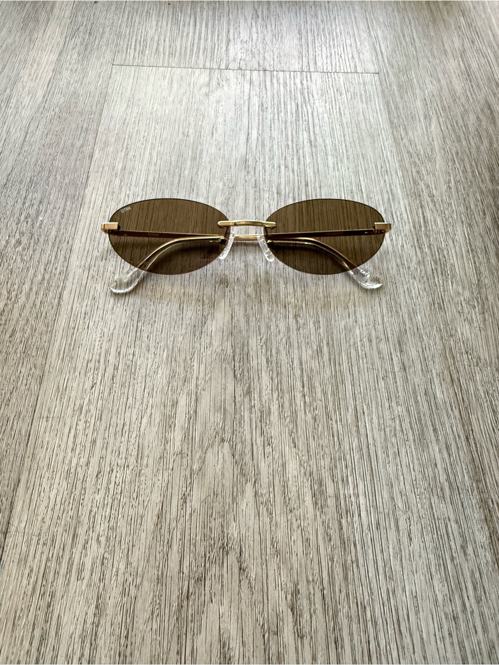 otra jasmine gold brown small slim sleek narrow rimless sunglasses eyewear NEW